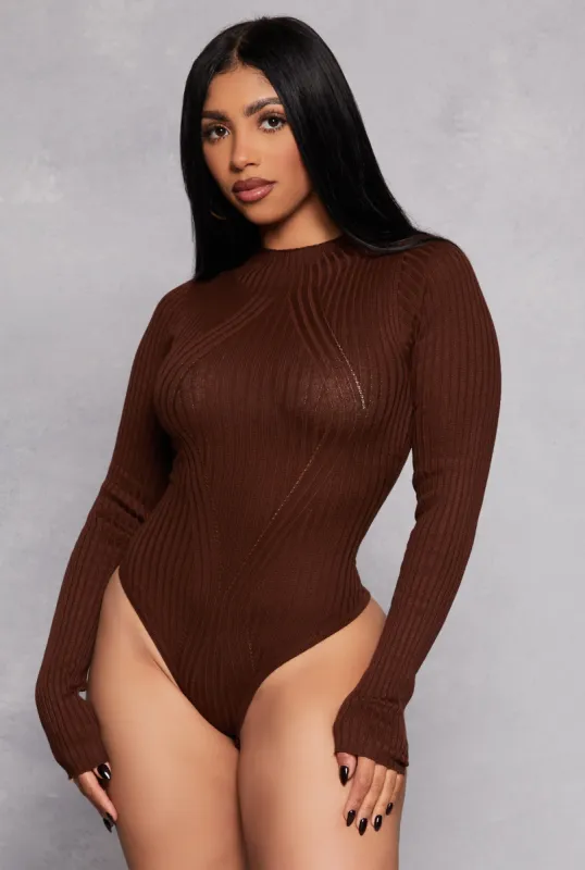 Ribbed Long Sleeve Mock Neck Bodysuit sold by Rainbow