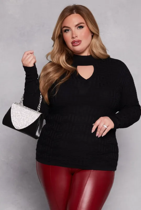 Plus Size Greek Key Mock Neck Keyhole Sweater sold by Rainbow