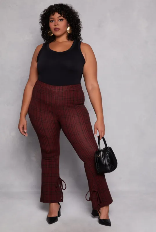 Plus Size Plaid Side Slit Flare Pants sold by Rainbow