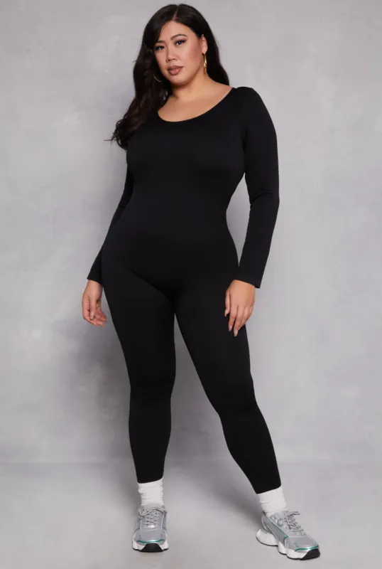 Plus Size Ribbed Knit Long Sleeve Catsuit sold by Rainbow