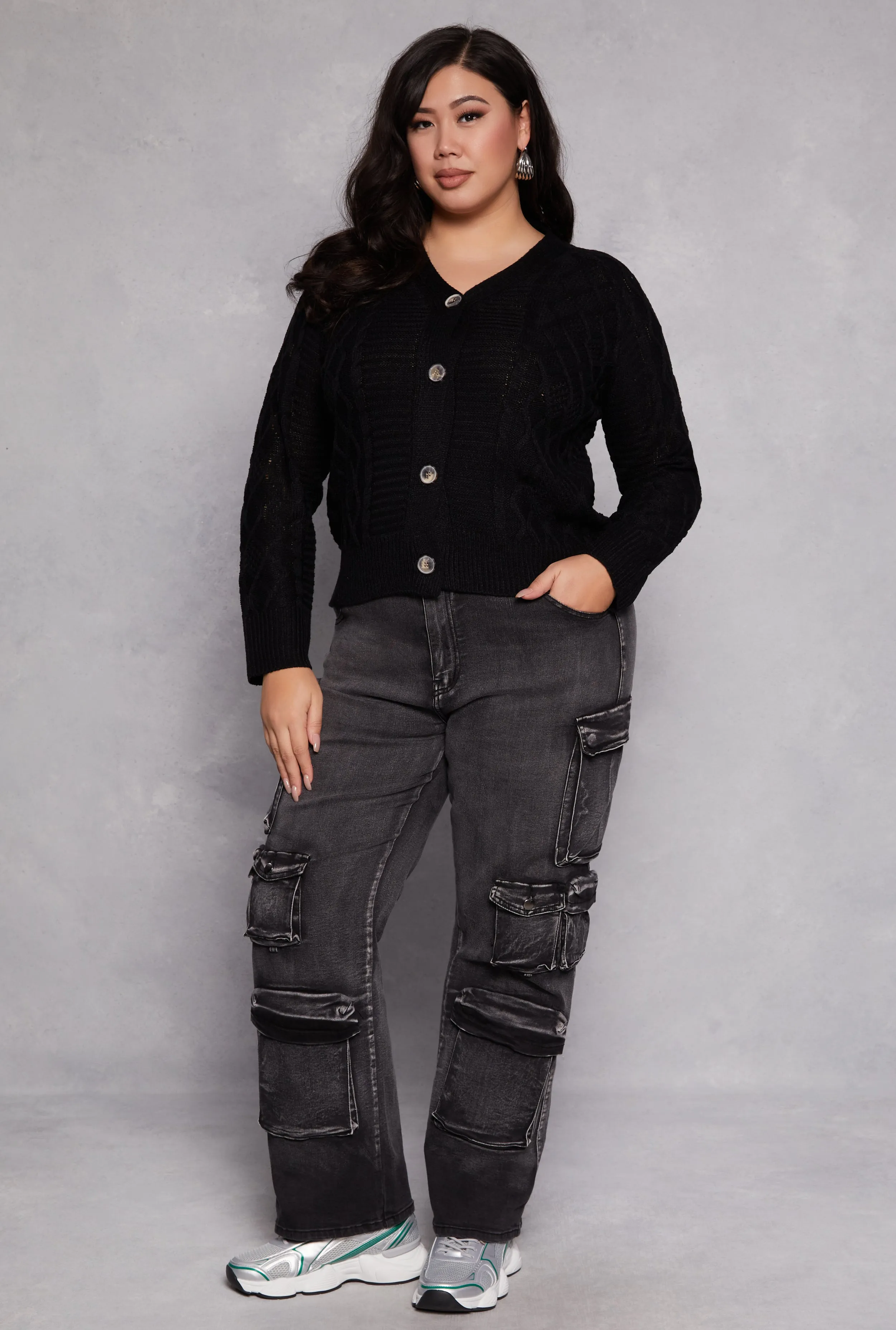 Plus Size Cable Knit Button Front Cardigan sold by Rainbow product image thumbnail 2