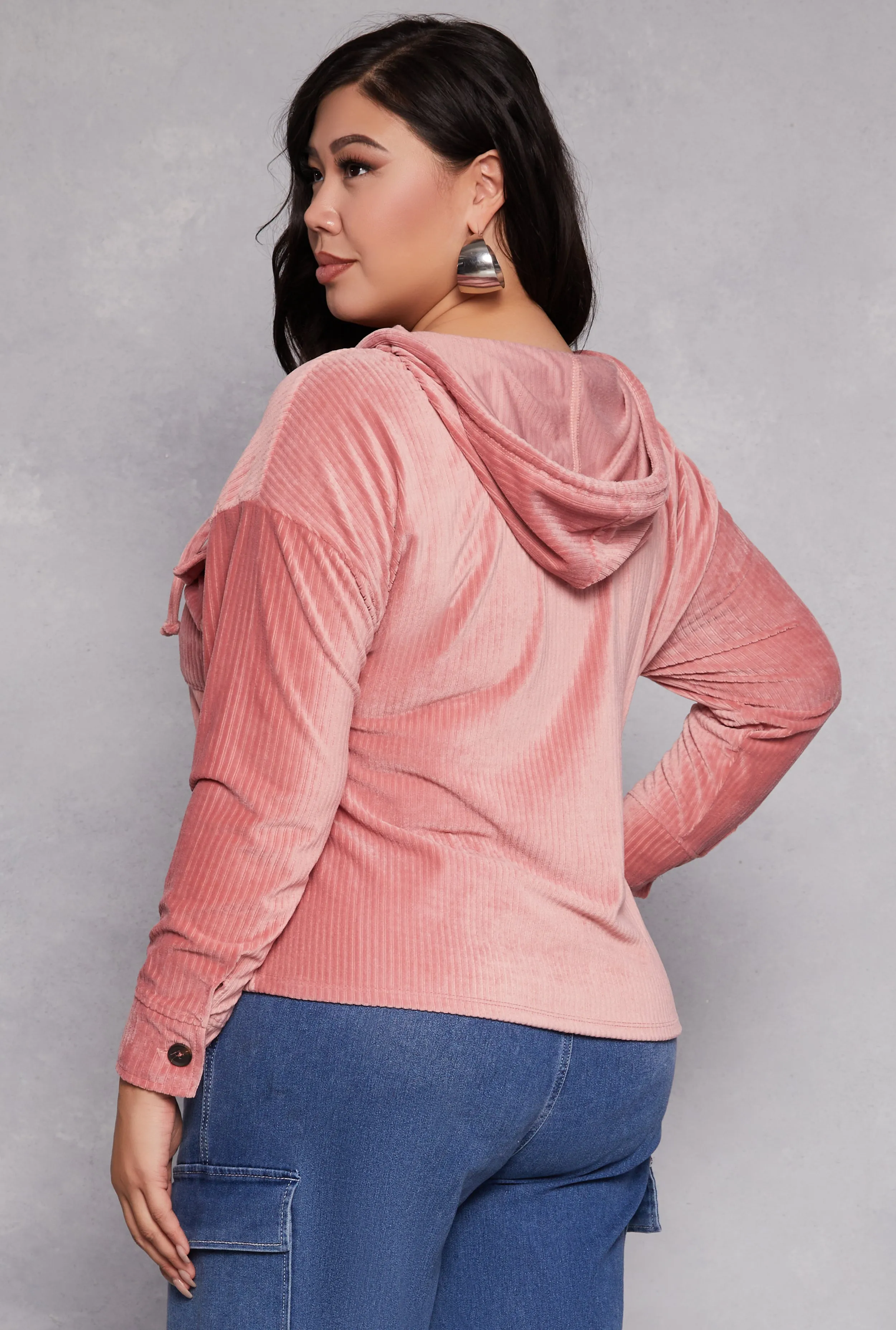 Plus Size Velour Ribbed Hooded Shirt sold by Rainbow product image thumbnail 3