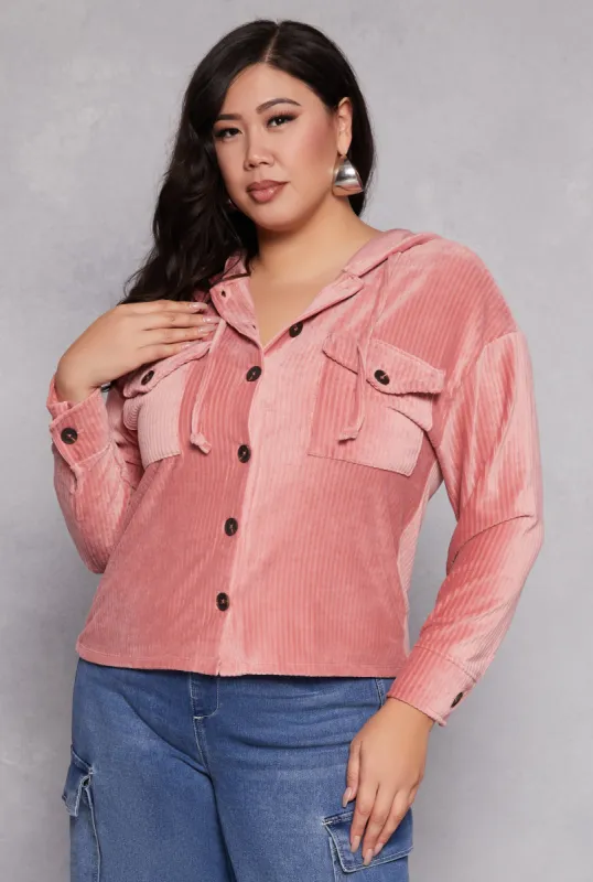 Plus Size Velour Ribbed Hooded Shirt sold by Rainbow