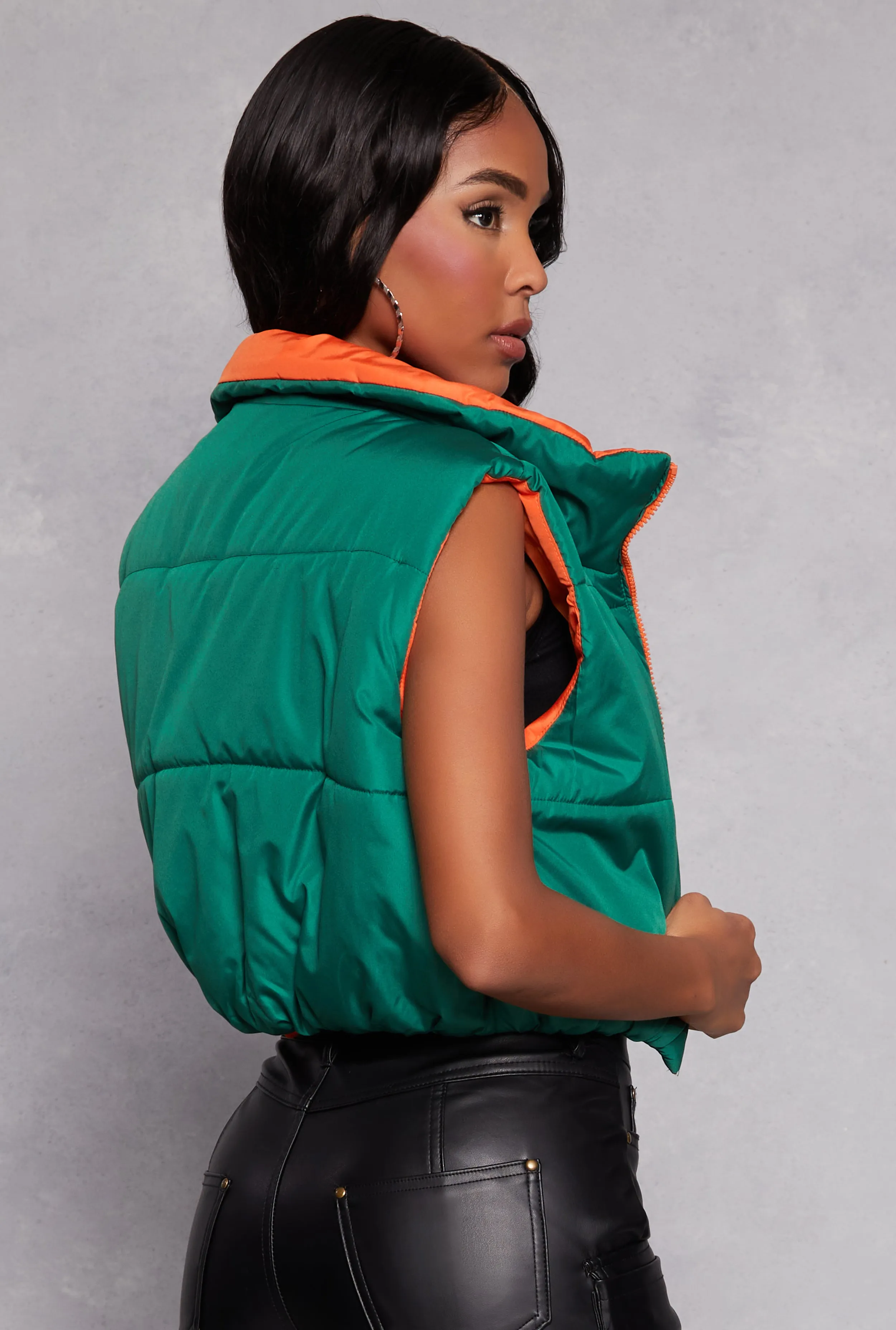 Nylon Contrast Puffer Cropped Vest sold by Rainbow product image thumbnail 3