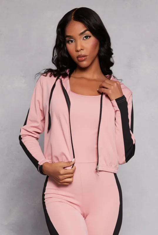 Color Block Zip Front Cropped Hoodie sold by Rainbow