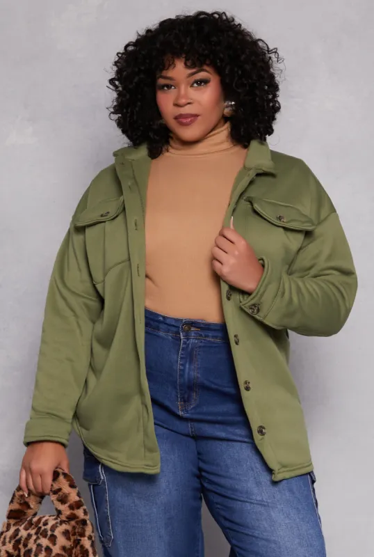 Plus Size Sherpa Lined Shacket sold by Rainbow