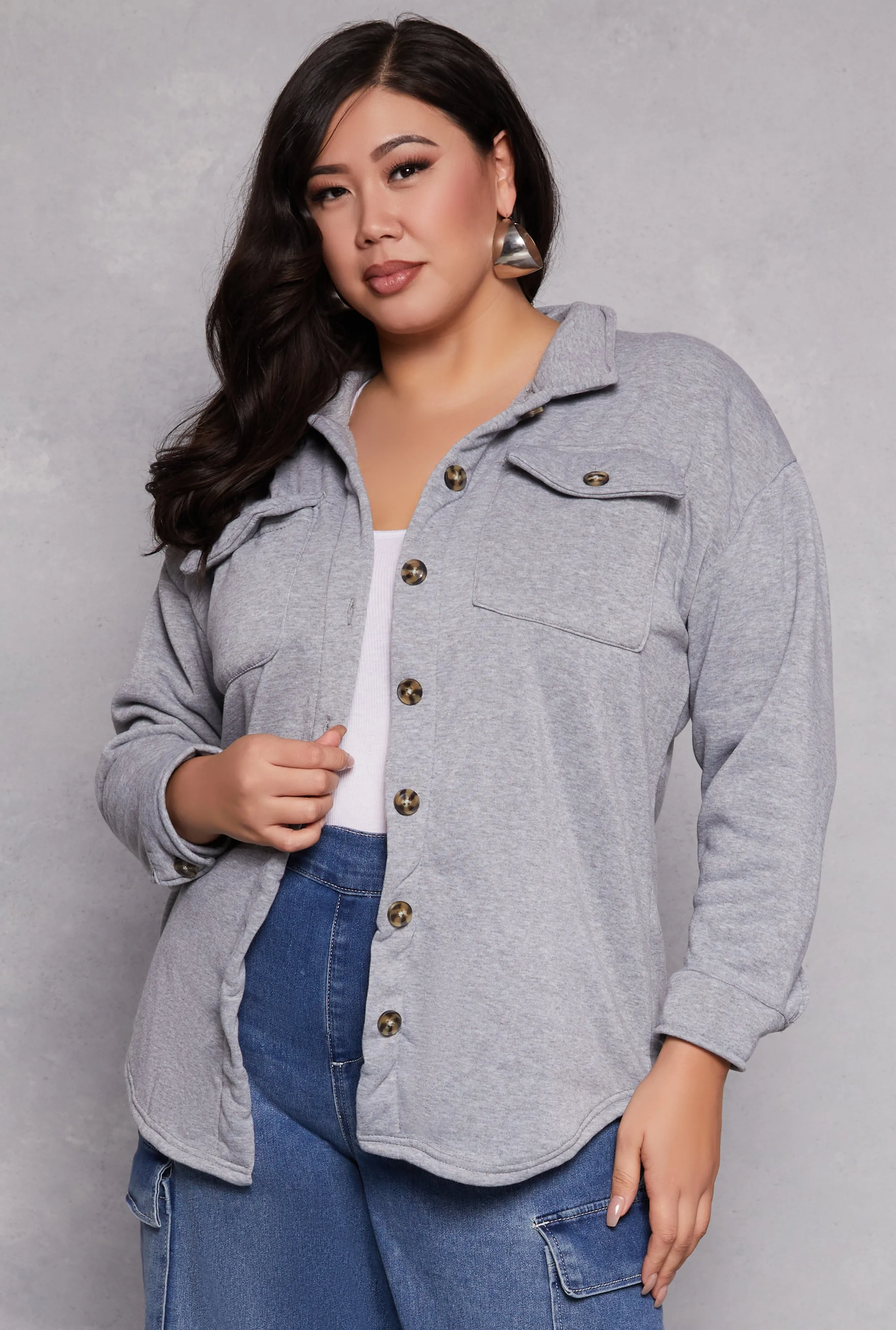 Plus Size Sherpa Lined Shacket sold by Rainbow