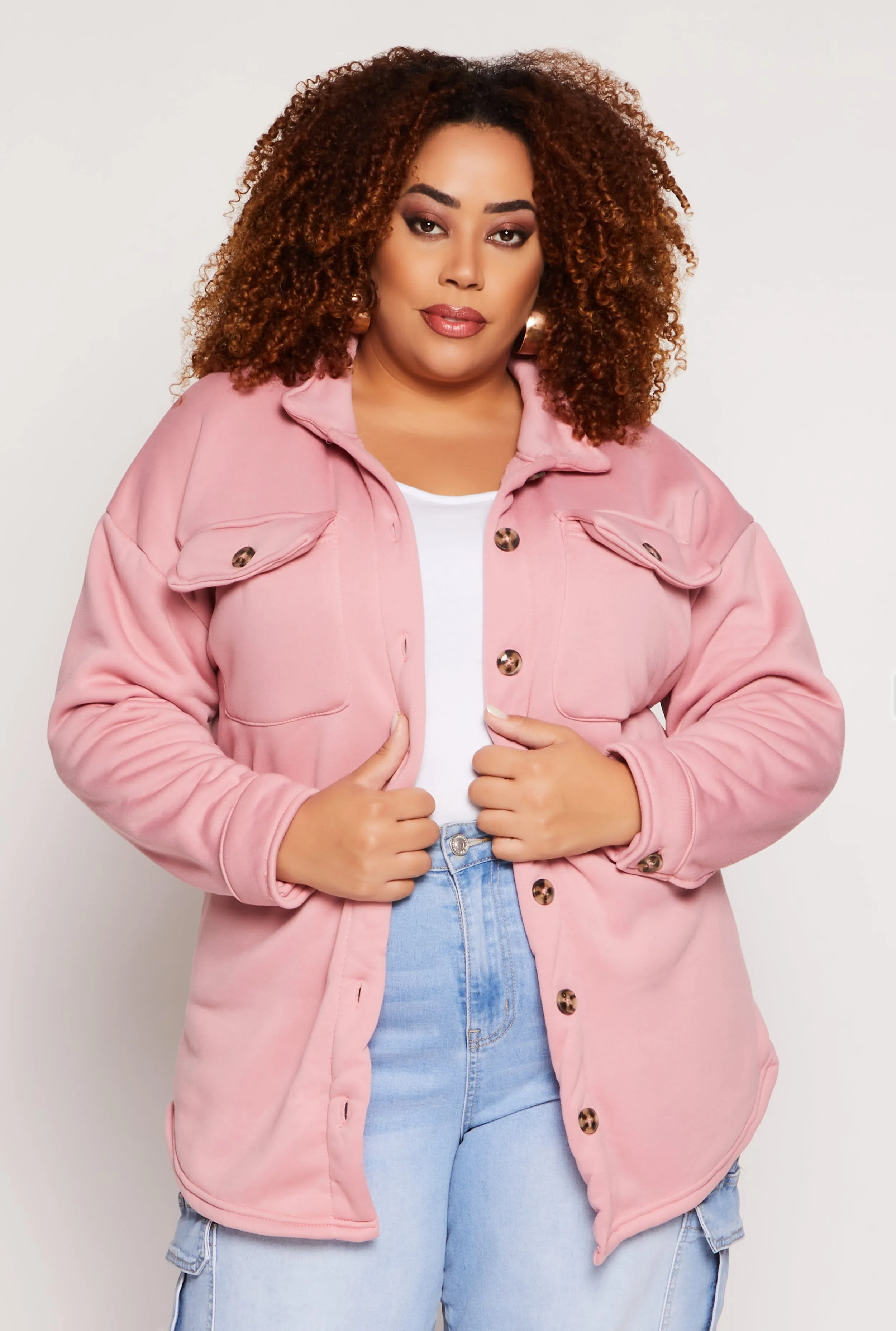 Plus Size Sherpa Lined Shacket sold by Rainbow