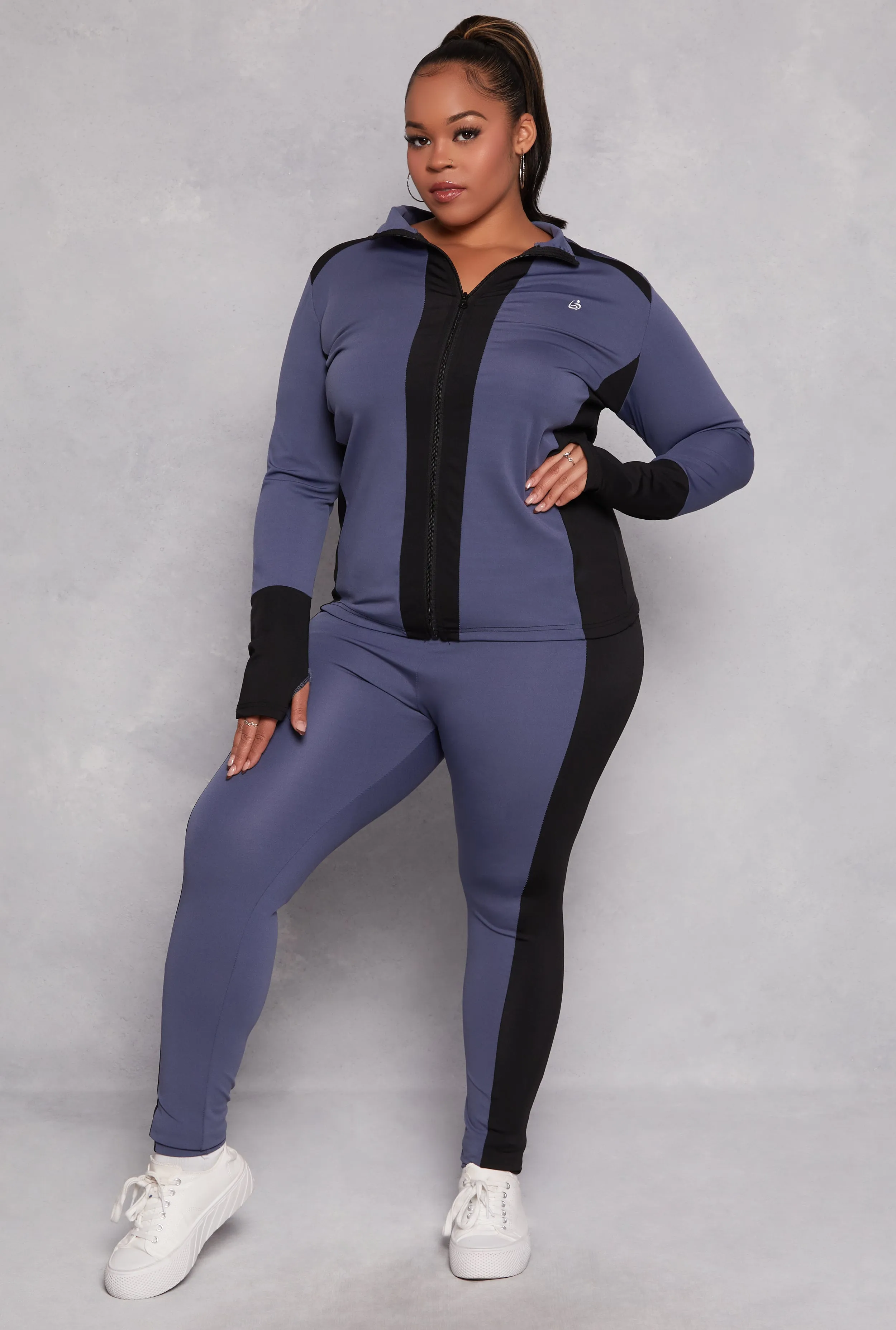 Plus Size Color Blocked Mock Neck Track Jacket sold by Rainbow product image thumbnail 2