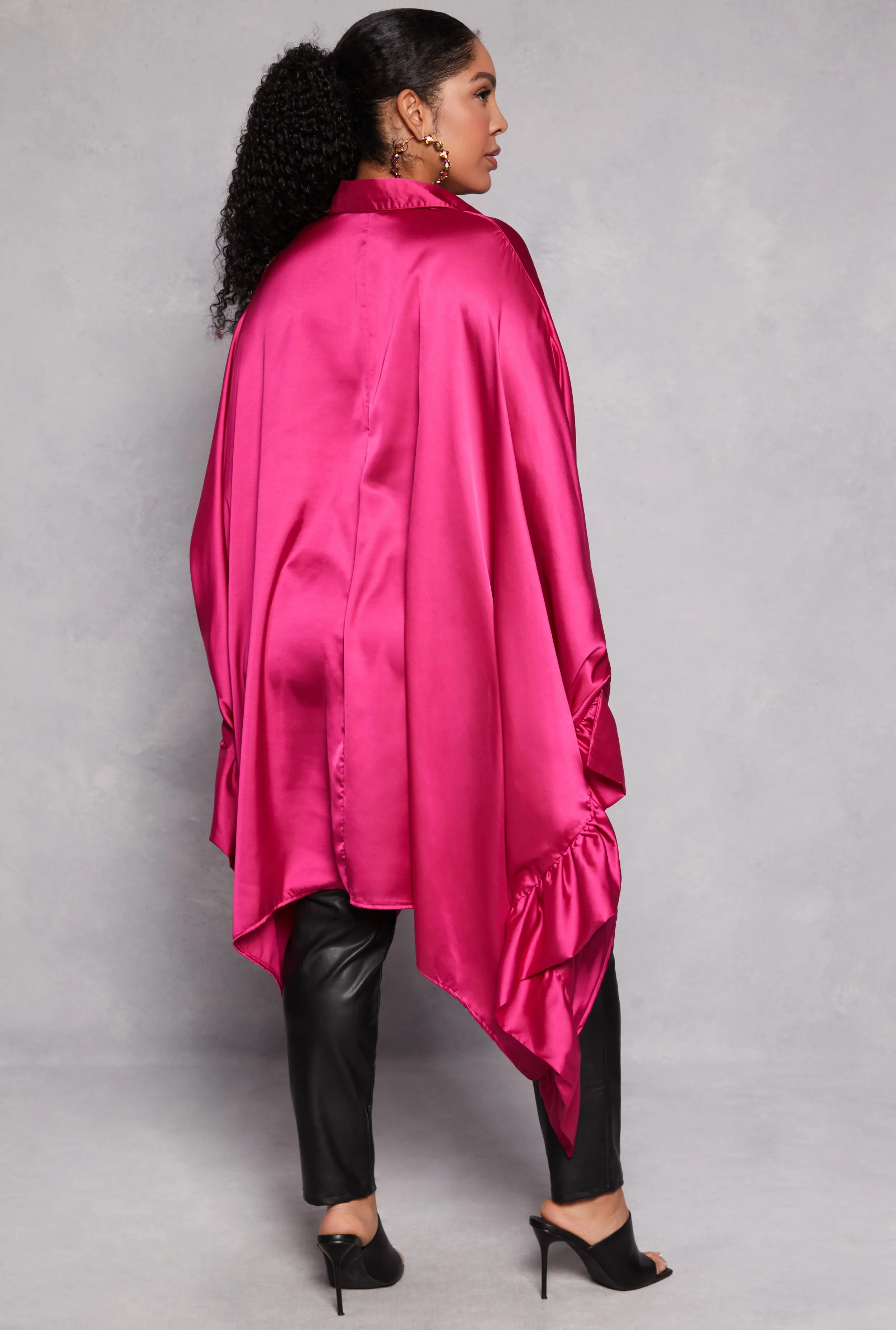 Plus Size Satin Oversized Ruffled Batwing Shirt Dress sold by Rainbow product image thumbnail 3
