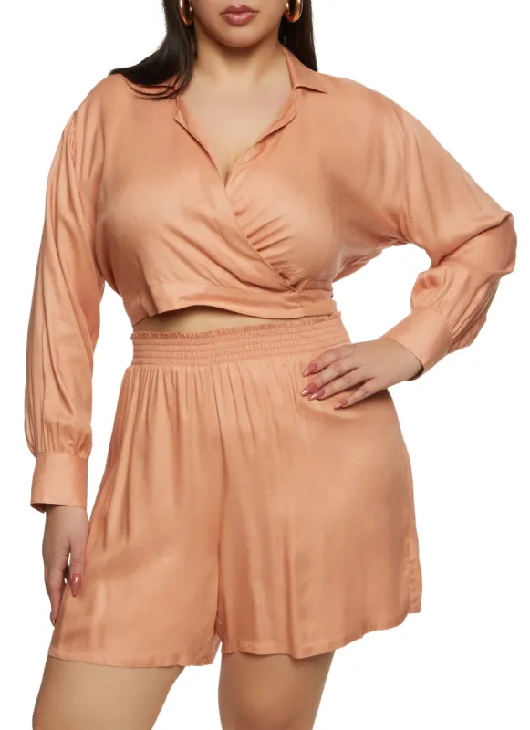 Plus Size Tie Back Long Sleeve Blouse sold by Rainbow