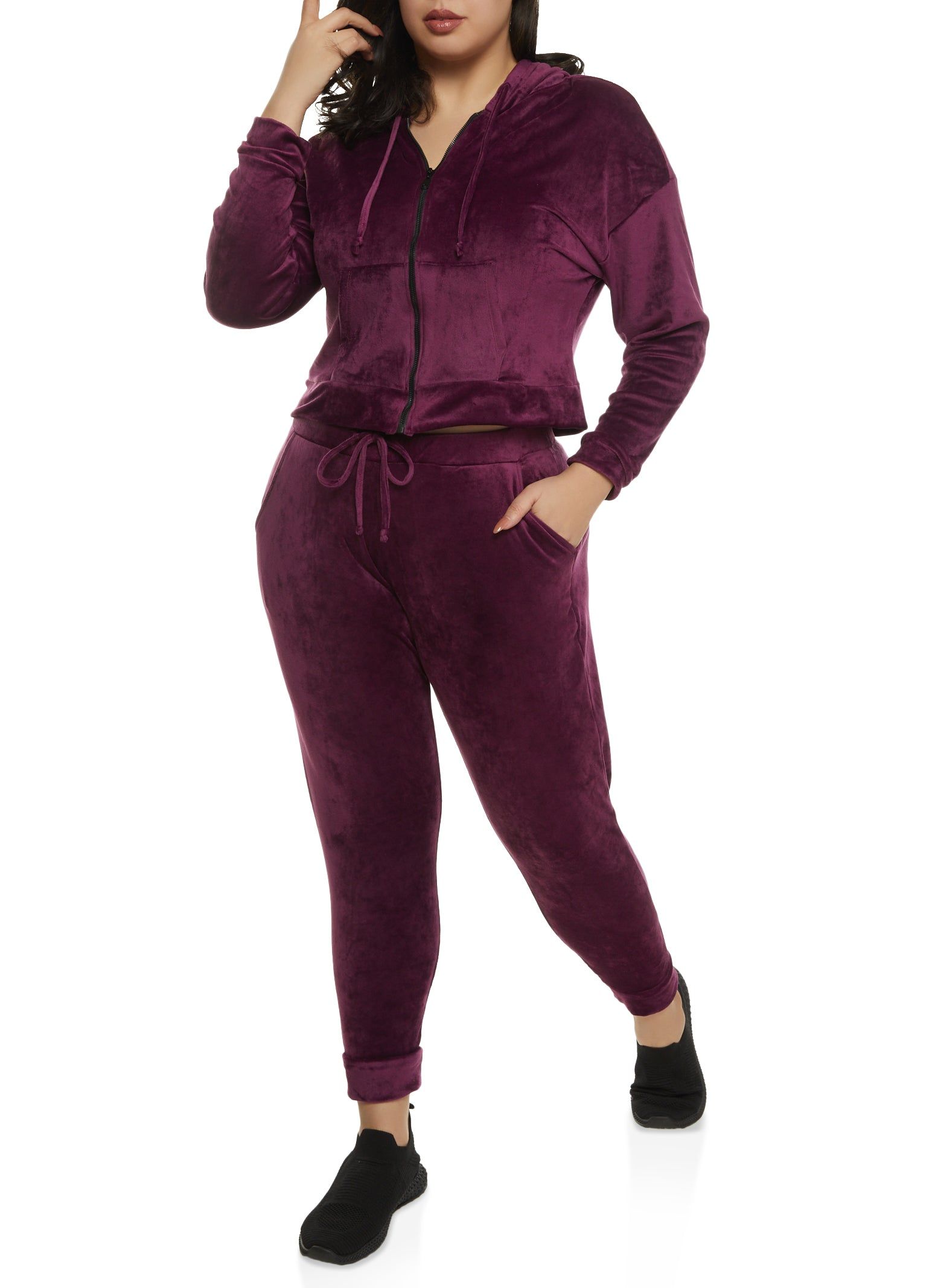 Plus Size Velour Zip Front Hooded Sweatshirt sold by Rainbow product image thumbnail 2
