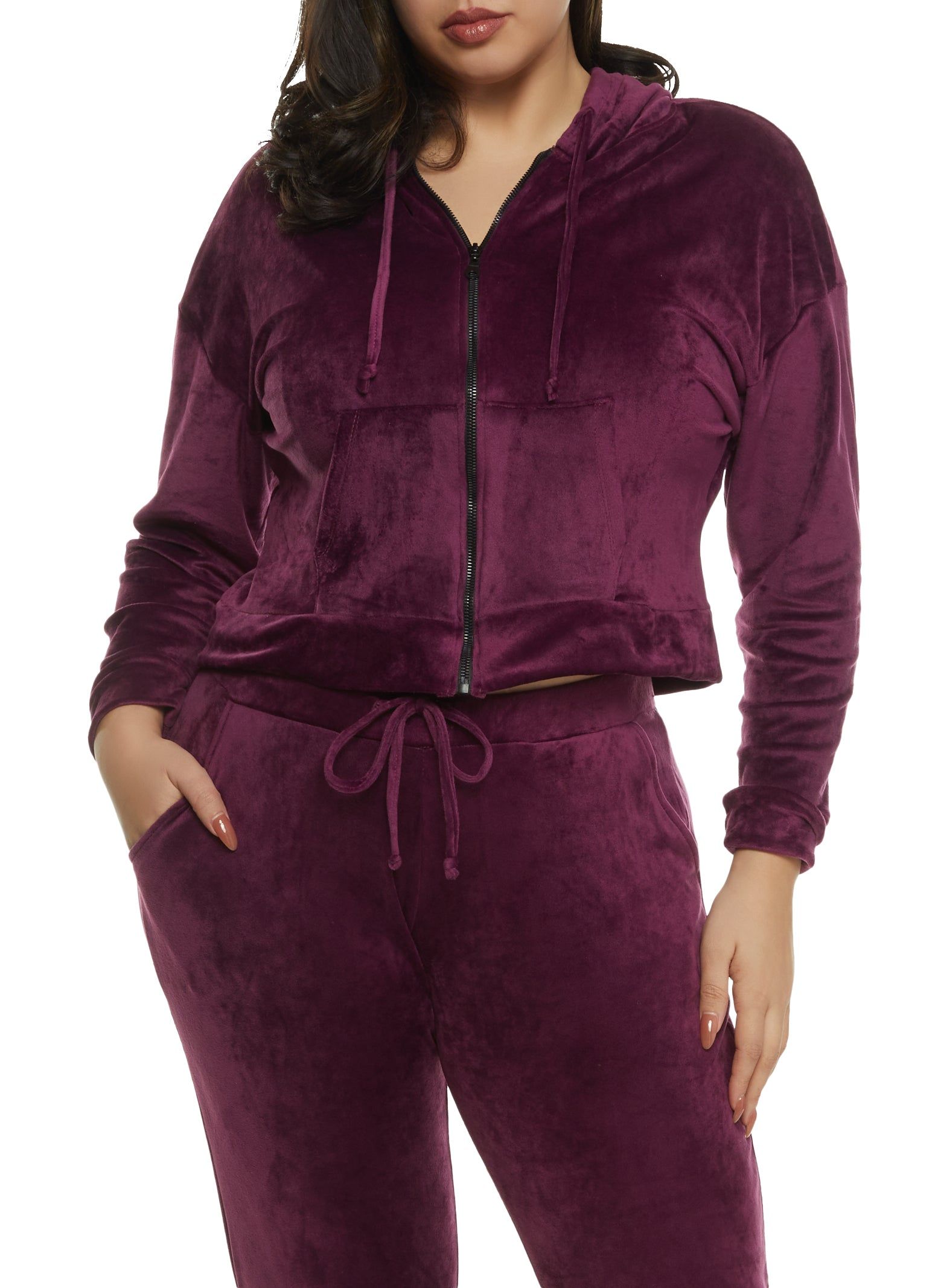 Plus Size Velour Zip Front Hooded Sweatshirt sold by Rainbow