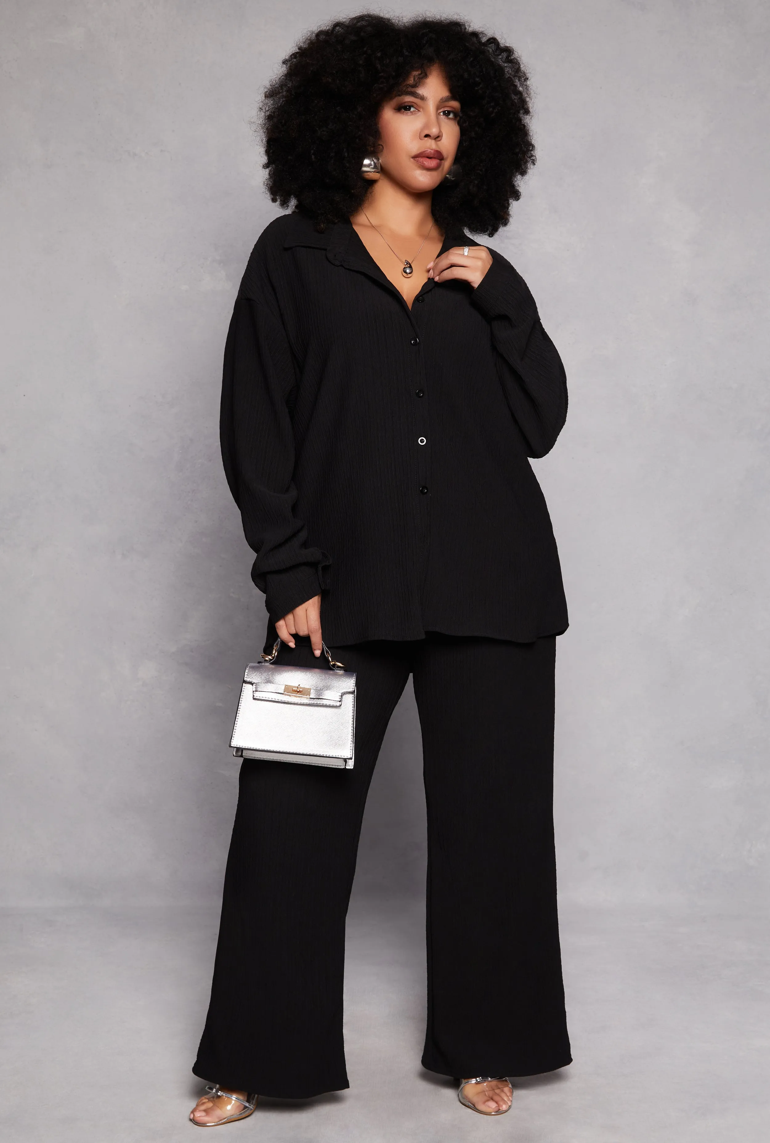 Plus Size Textured Knit Button Down Shirt sold by Rainbow product image thumbnail 2