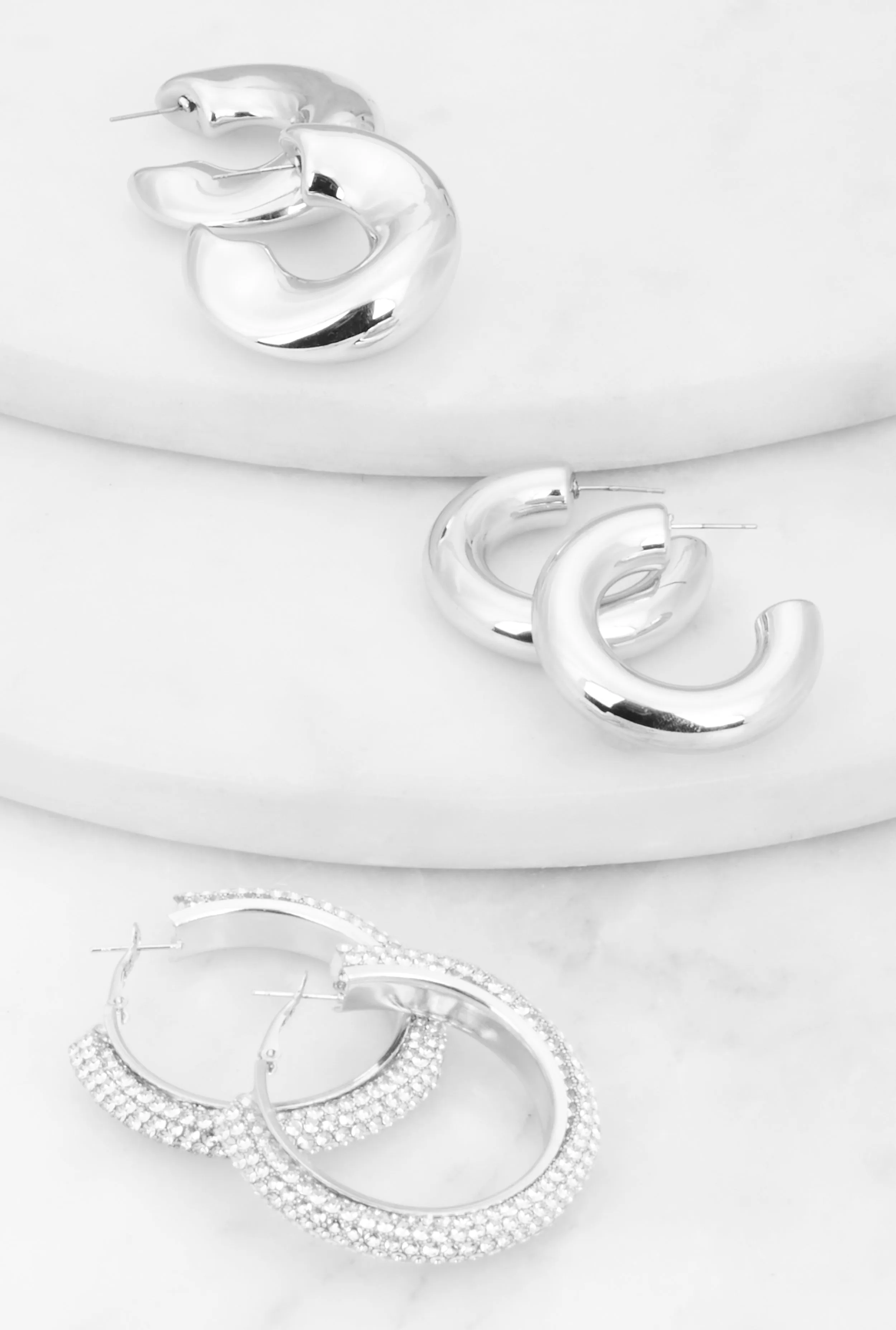 Rhinestone Studded Chunky Hoop Earring Trio sold by Rainbow