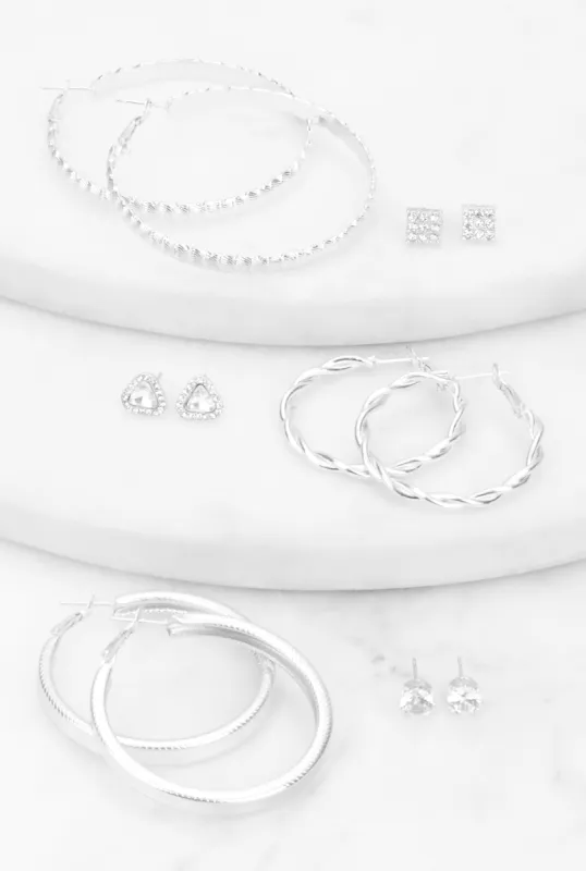 Cubic Zirconia Hoops and Stud Earrings Set of 6 sold by Rainbow