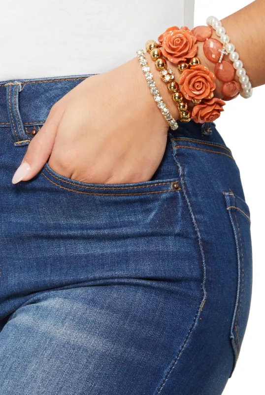 Rose Rhinestone Charm Stretch Bracelet Set of 5 sold by Rainbow