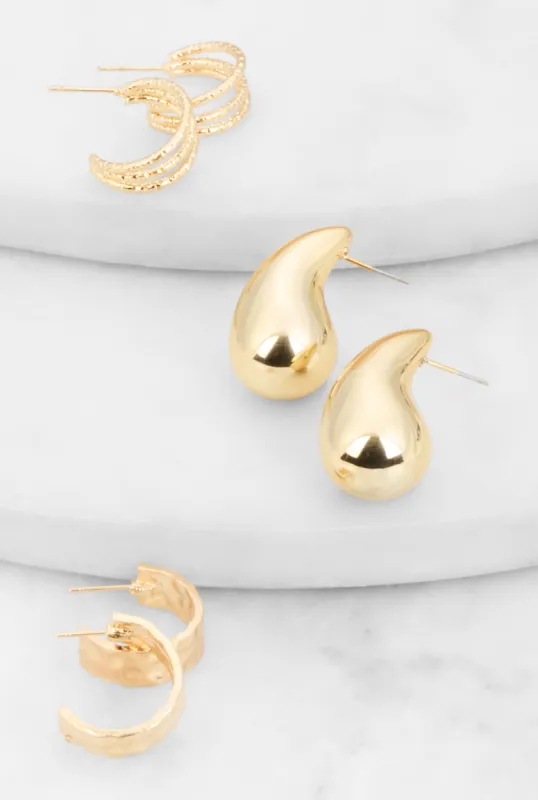 Metallic Earrings Set of 3 made by Rainbow