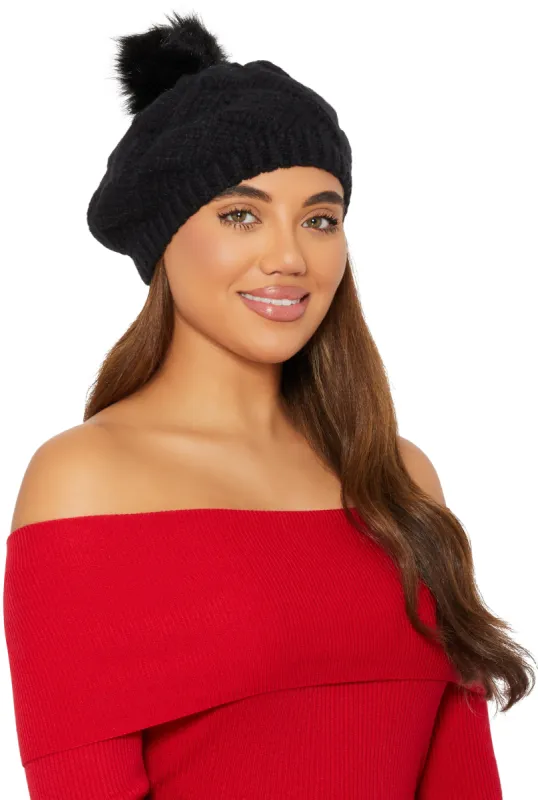 Pom Pom Knit Beret sold by Rainbow