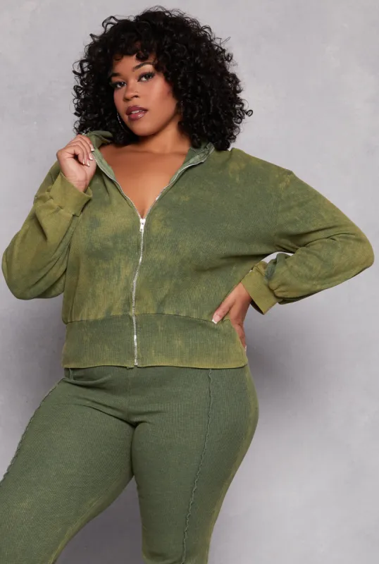 Plus Size Acid Wash Zip Front Top sold by Rainbow
