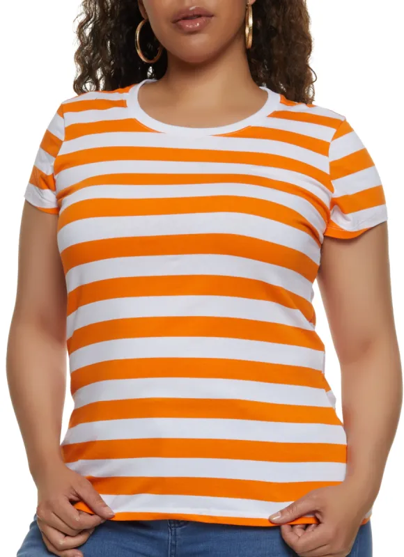 Plus Size Striped Crew Neck Tee sold by Rainbow