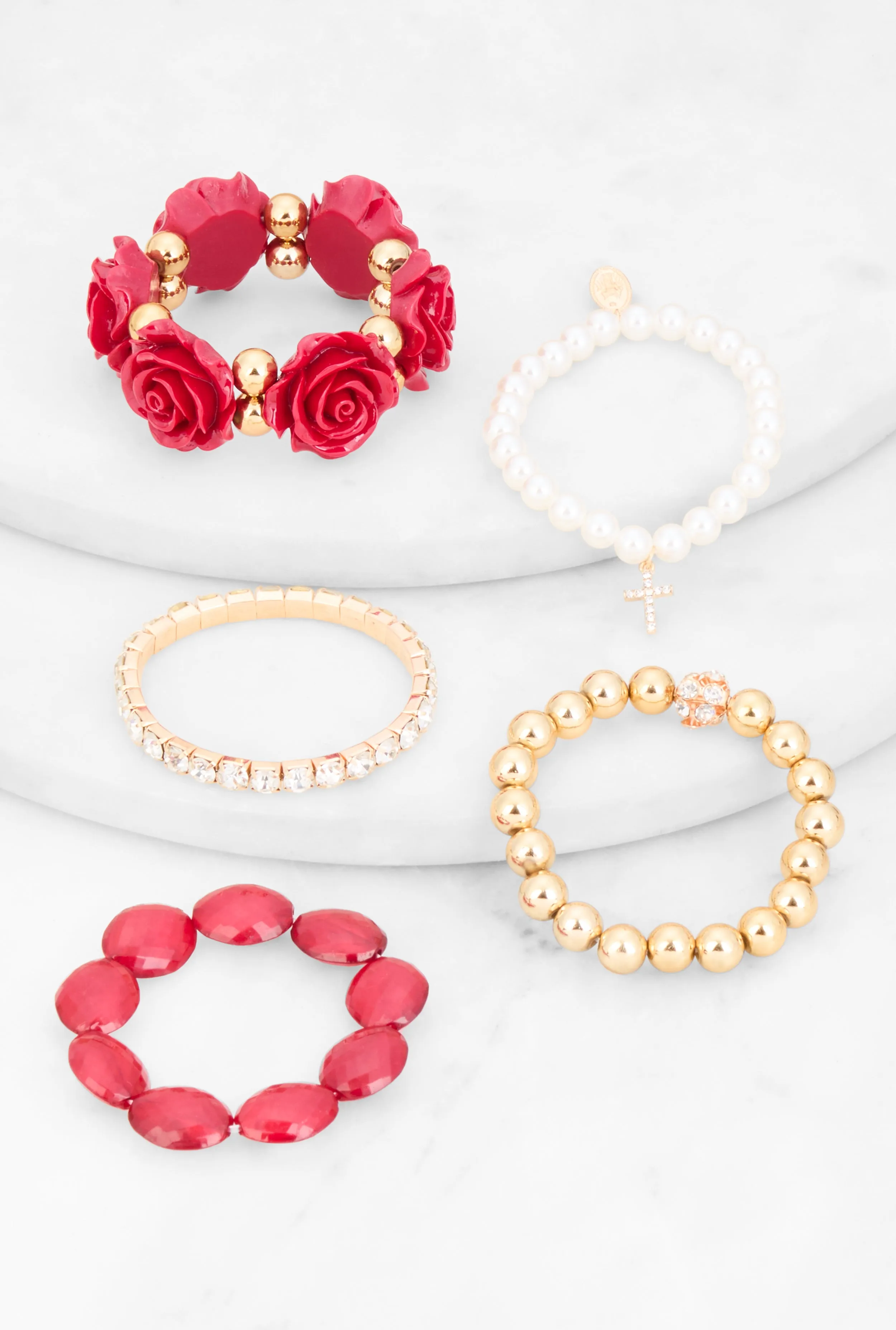 Rose Rhinestone Charm Stretch Bracelet Set of 5 sold by Rainbow product image thumbnail 2