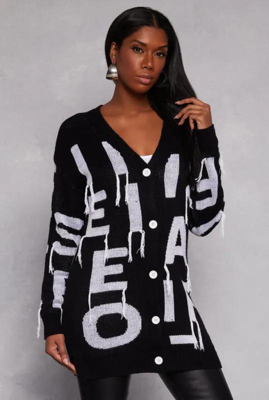 Alphabet Fringe Detail Button Front Cardigan sold by Rainbow