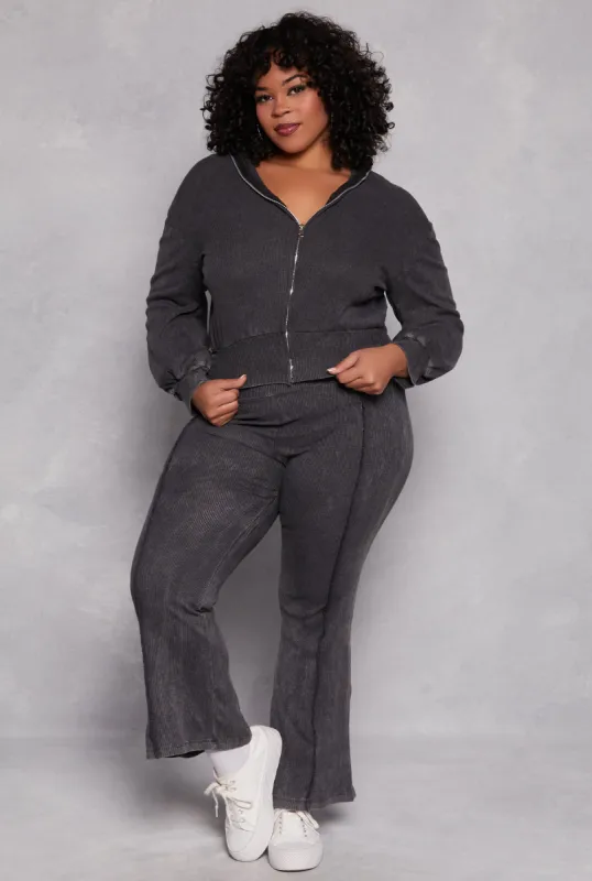Plus Size Acid Wash Pintuck Flare Pants sold by Rainbow