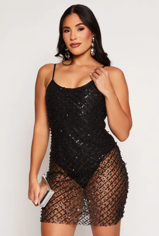 Mesh Lined Beaded Sequin Cami Dress sold by Rainbow