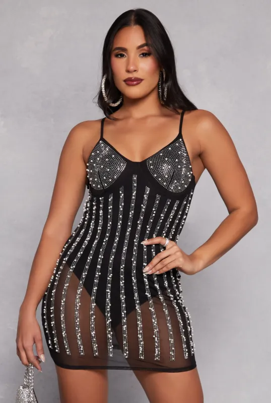 Mesh Rhinestone Faux Pearl Bustier Dress sold by Rainbow