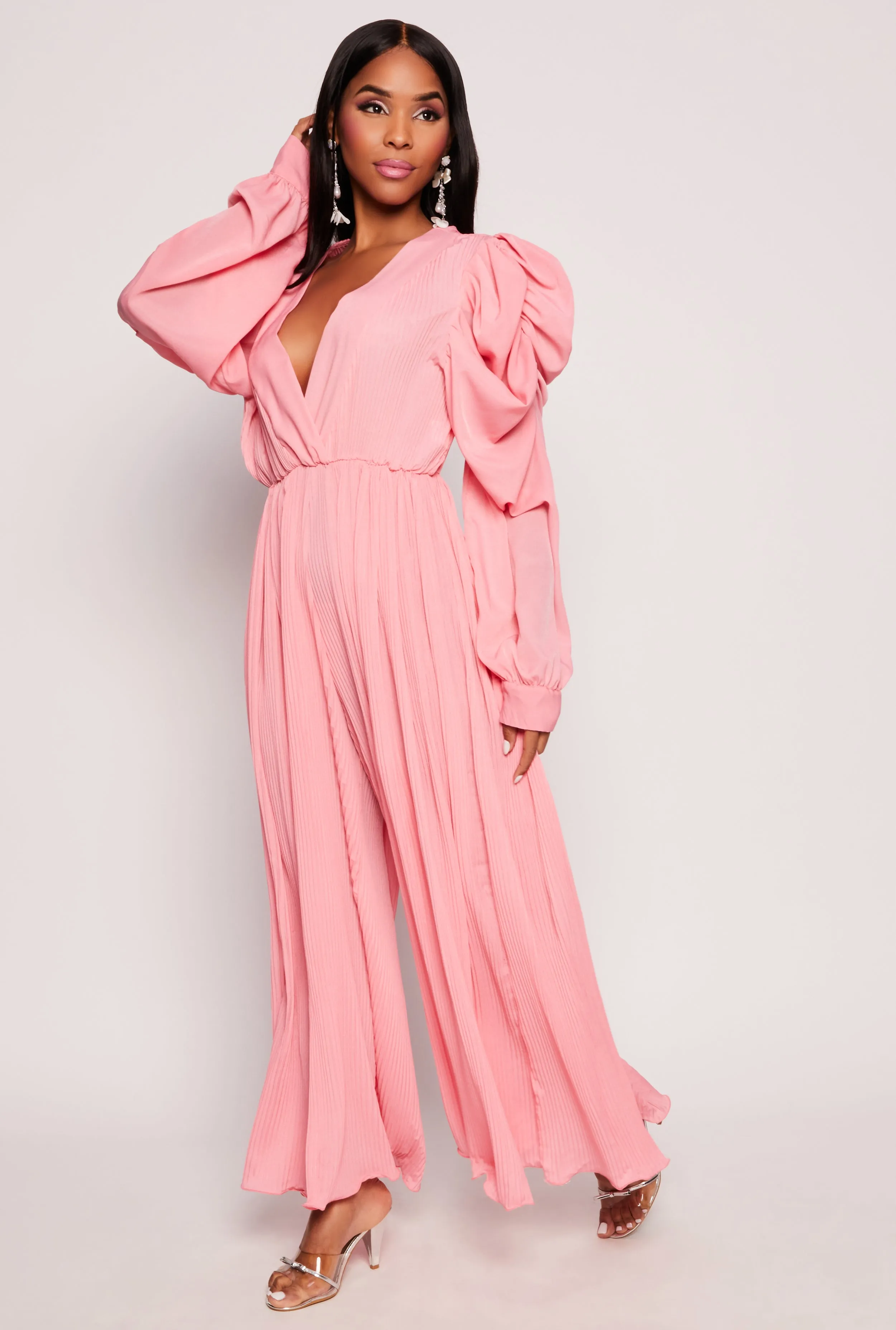 Plisse Puff Sleeve Wide Leg Jumpsuit sold by Rainbow product image thumbnail 2