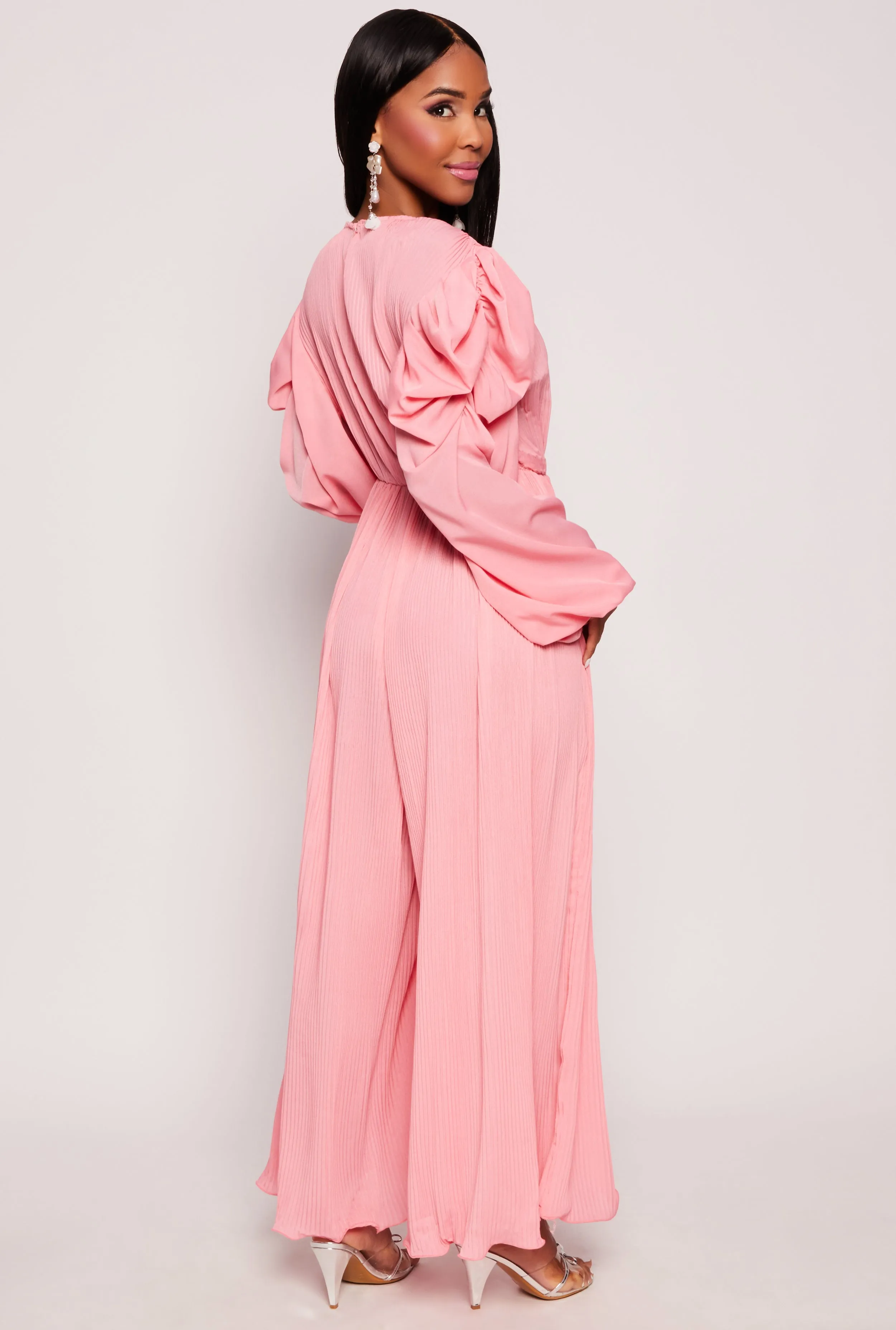 Plisse Puff Sleeve Wide Leg Jumpsuit sold by Rainbow product image thumbnail 3