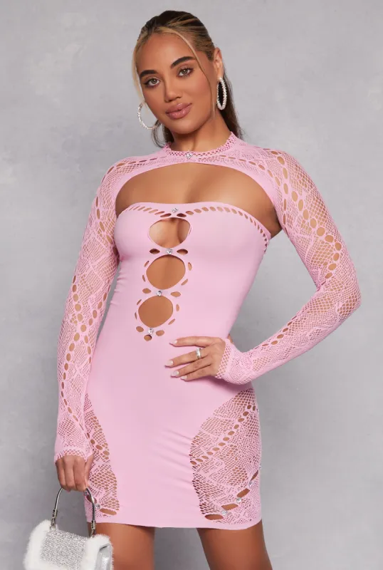 Rhinestone Cut Out Seamless Mini Dress sold by Rainbow