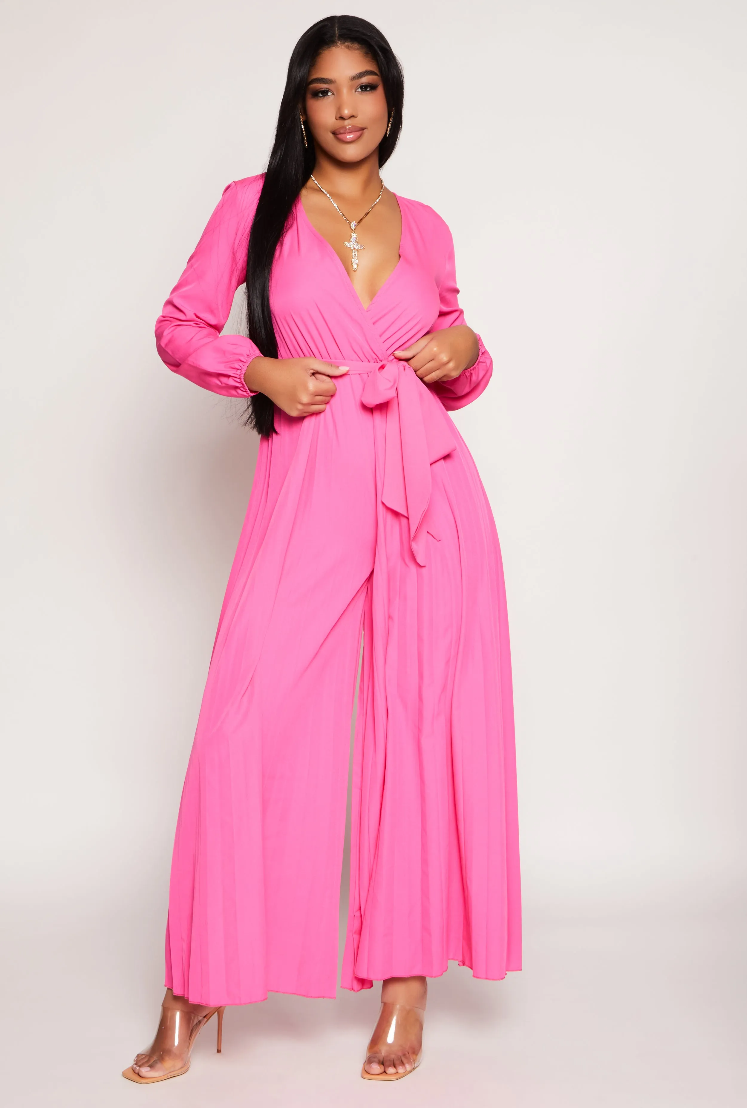 Pleated Wide Leg Faux Wrap Jumpsuit sold by Rainbow