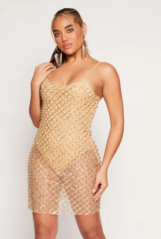 Mesh Lined Beaded Sequin Cami Dress sold by Rainbow