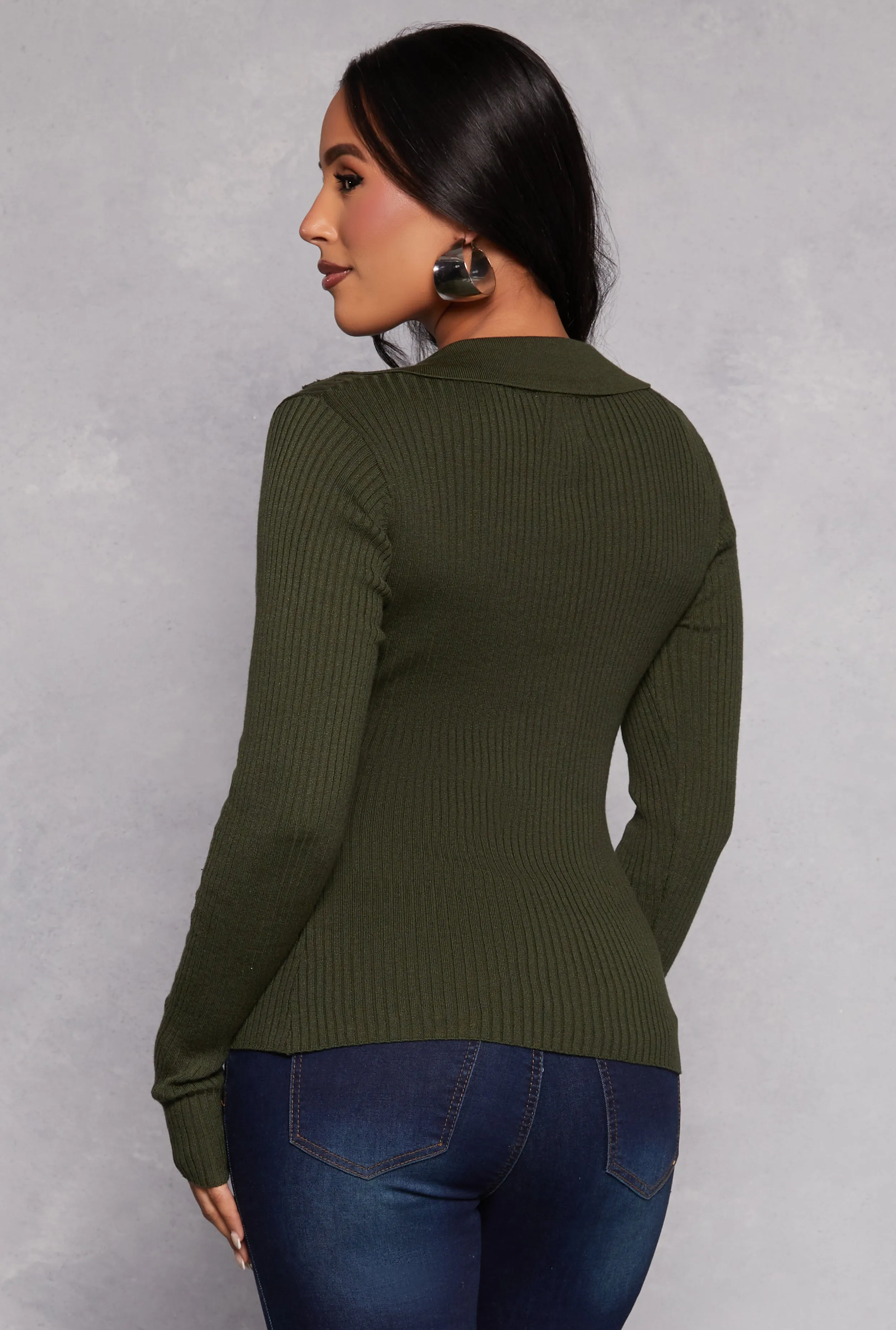Ribbed Knit Johnny Collar Sweater sold by Rainbow product image thumbnail 3