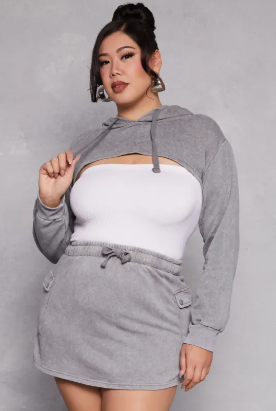 Plus Size Acid Wash Hooded Shrug sold by Rainbow