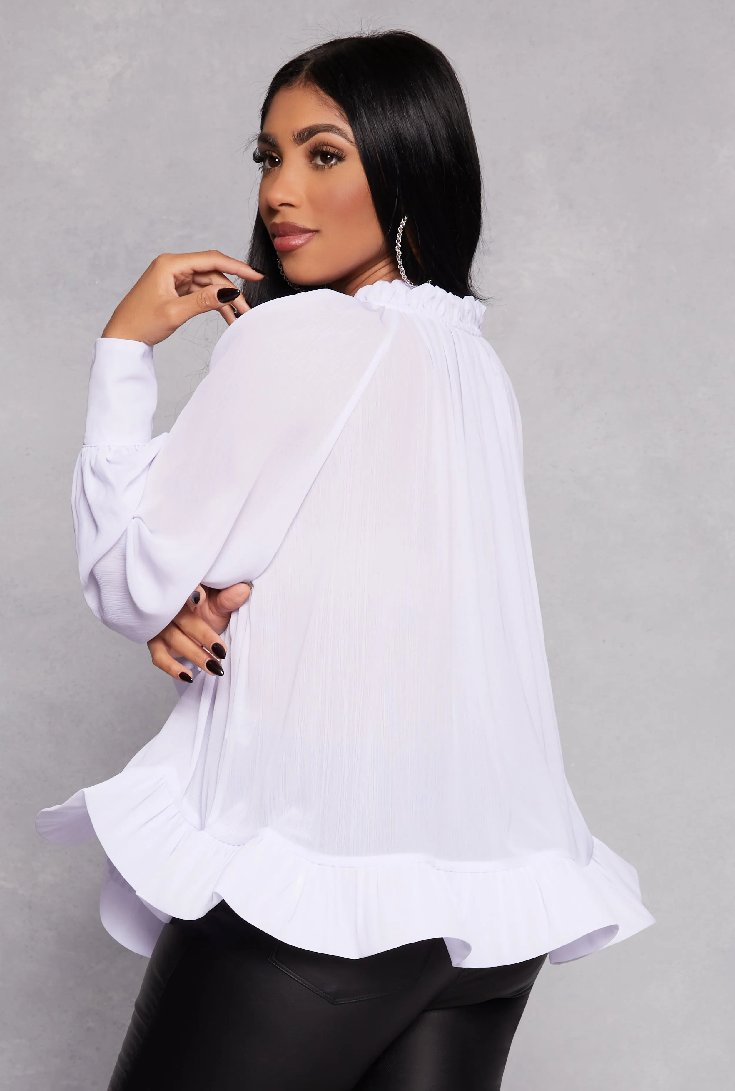 Chiffon Tie Keyhole Long Sleeve Blouse sold by Rainbow product image thumbnail 3