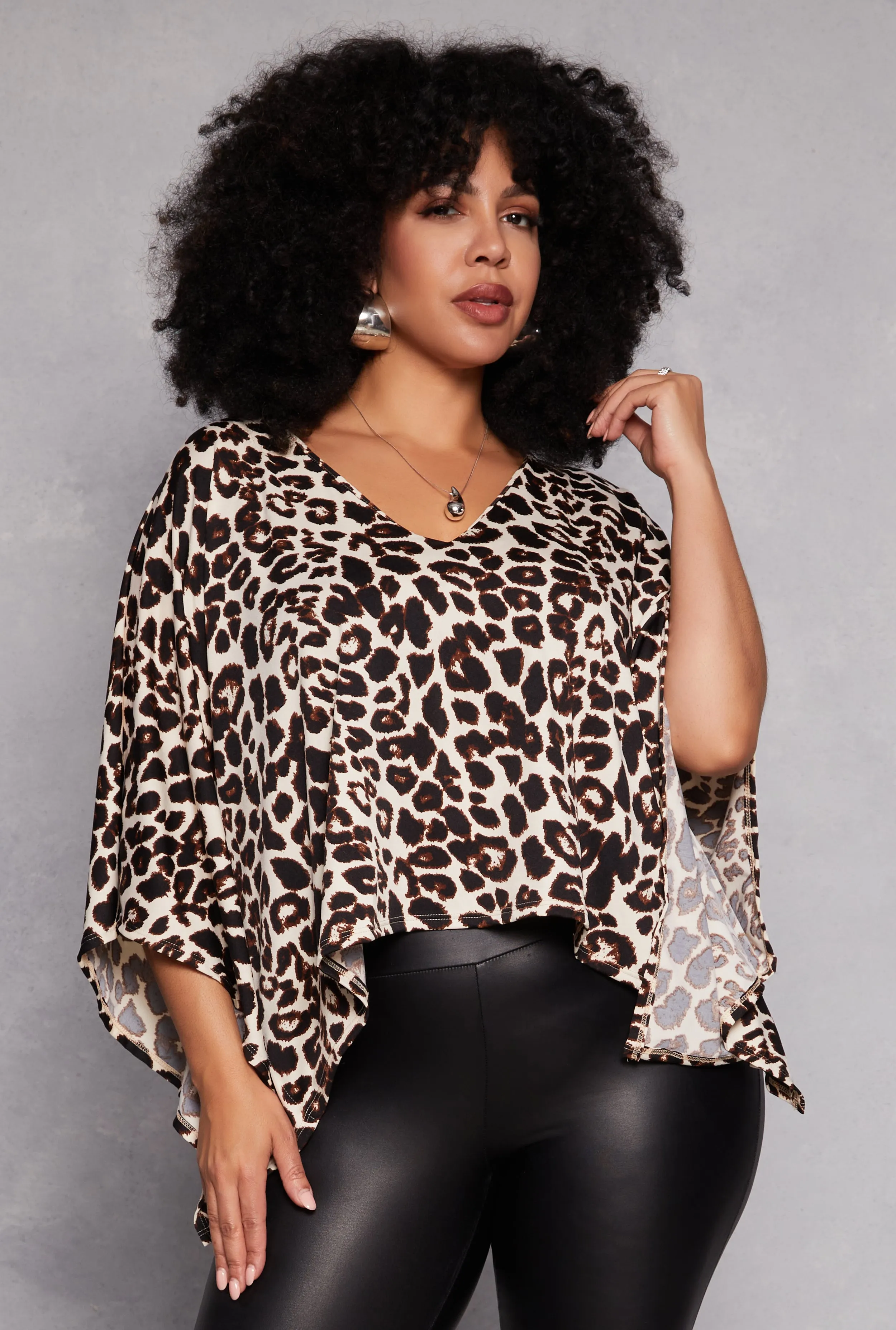 Plus Size Animal Print Batwing Sleeve Top sold by Rainbow