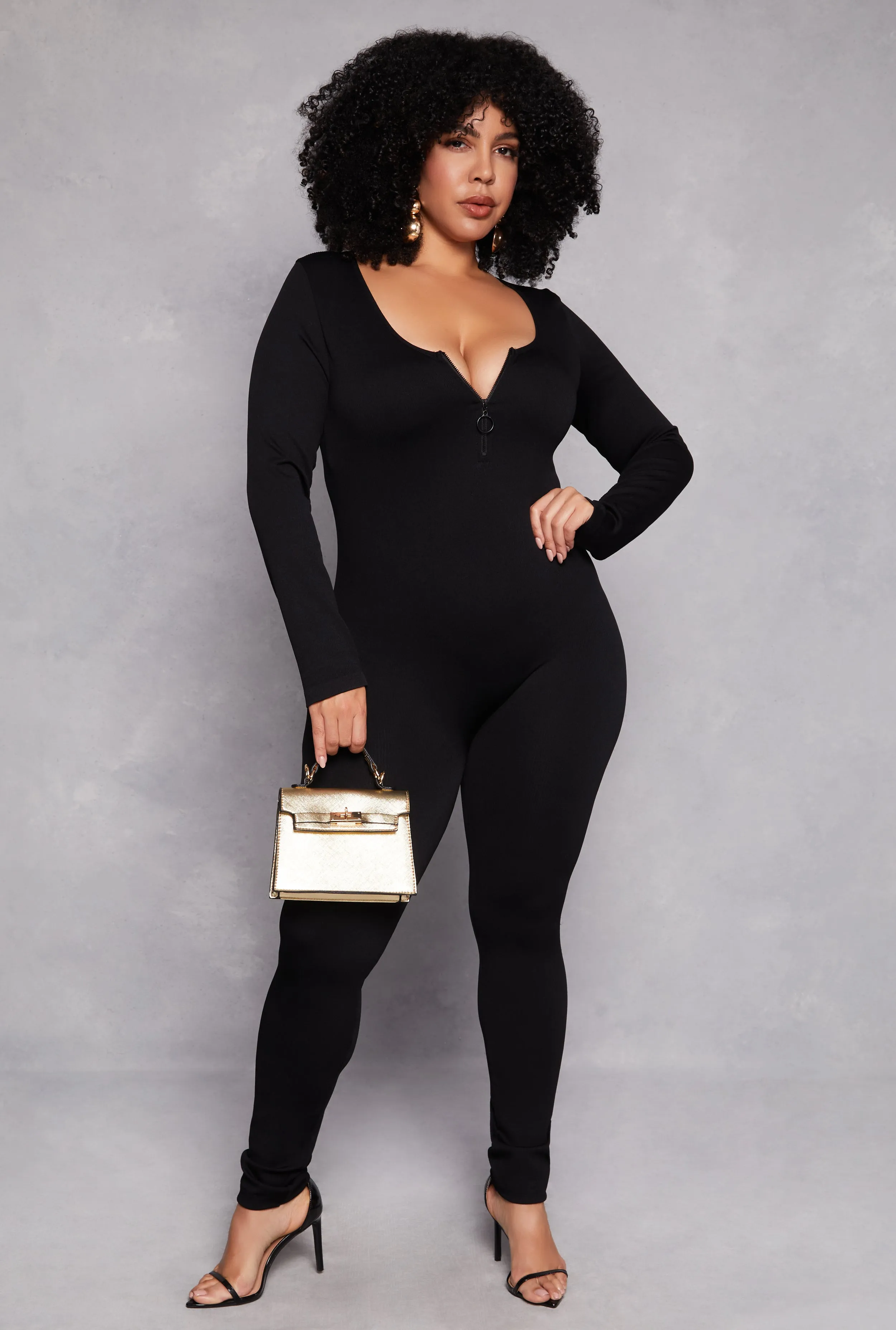 Plus Size Long Sleeve Half Zip Catsuit sold by Rainbow product image thumbnail 2