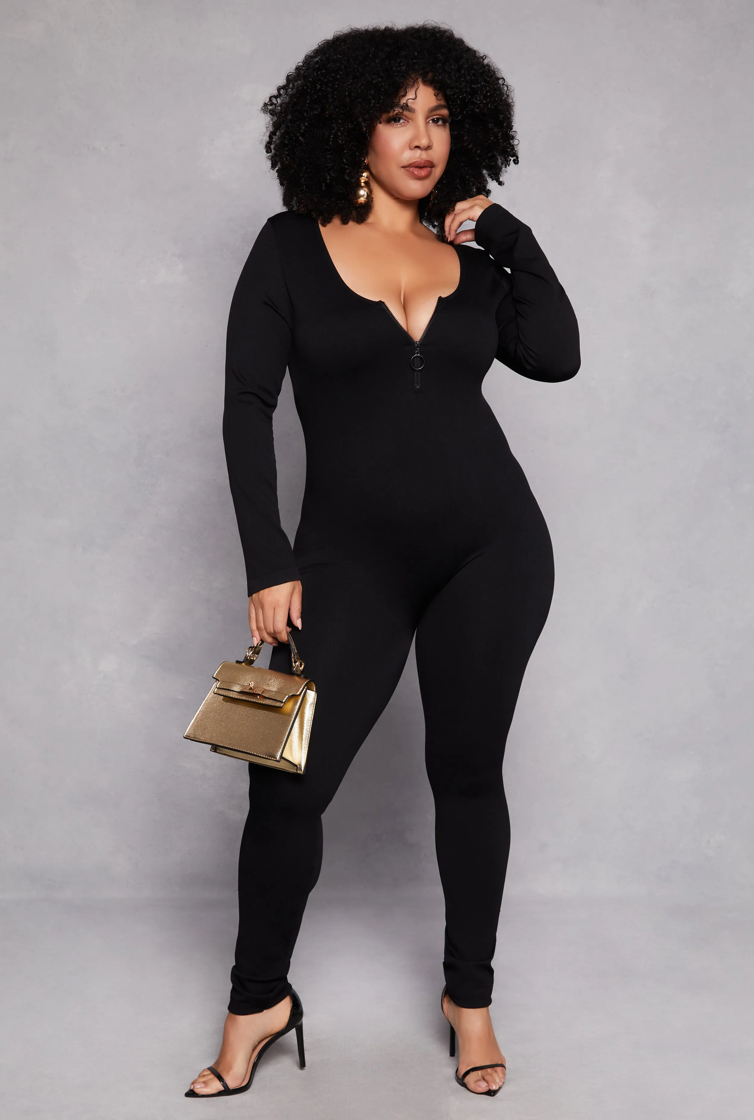 Plus Size Long Sleeve Half Zip Catsuit sold by Rainbow
