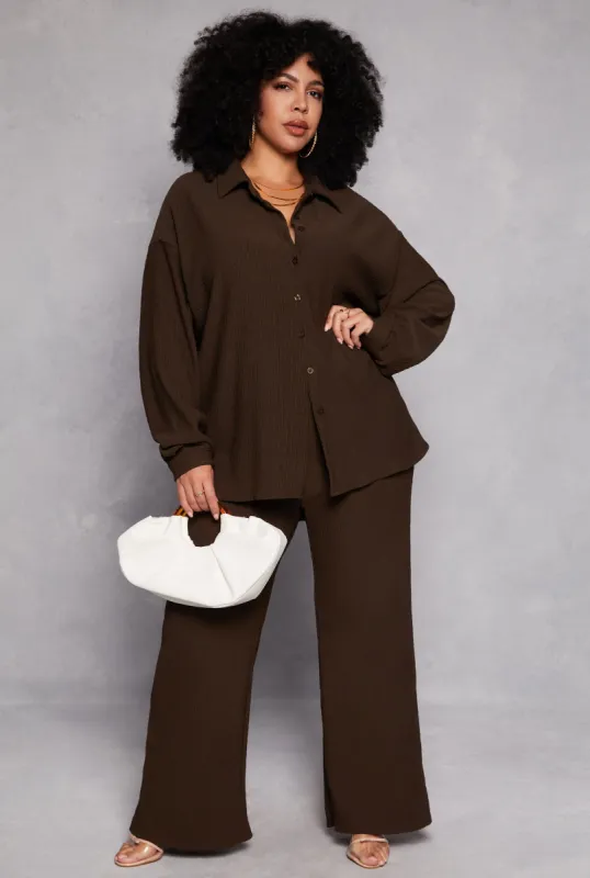 Plus Size Textured Knit Wide Leg Dress Pants sold by Rainbow