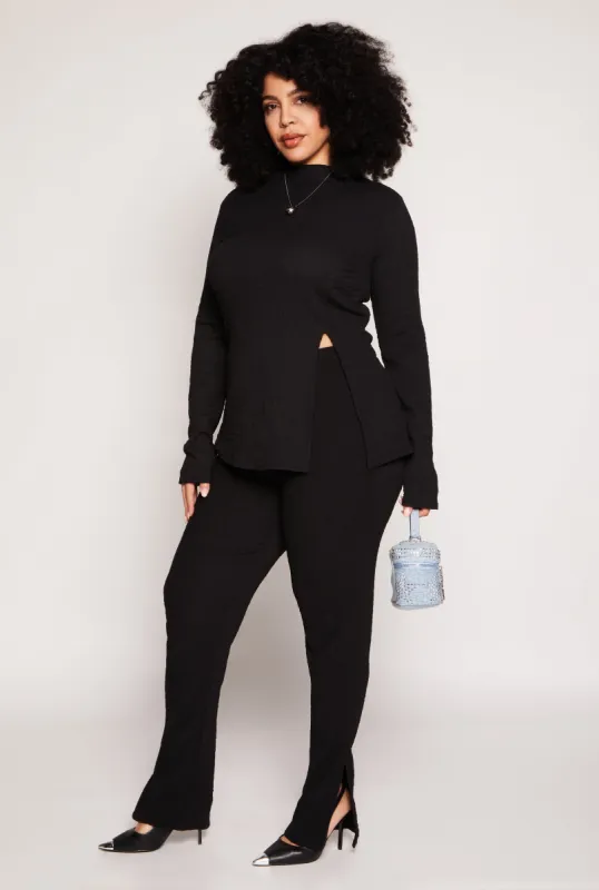 Plus Size Textured Knit Slit Hem Pants sold by Rainbow