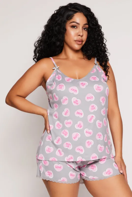 Plus Size Heart Graphic Print Pajama Cami and Shorts sold by Rainbow