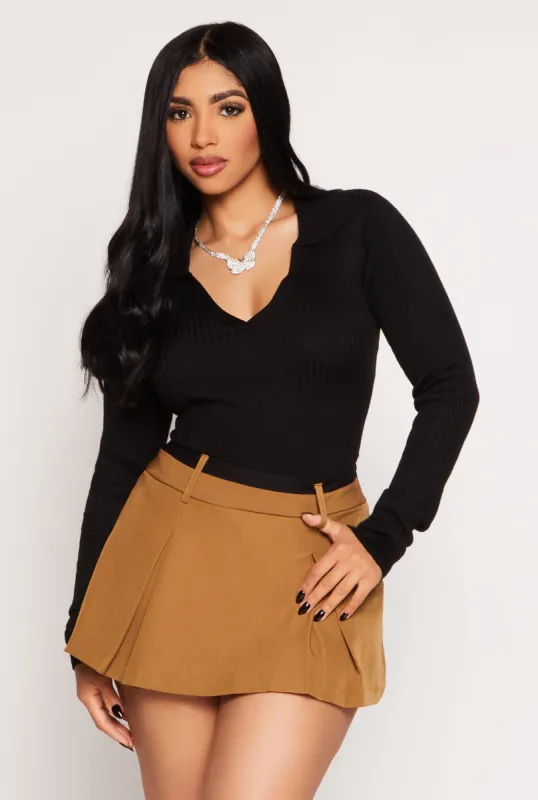Ribbed Knit Johnny Collar Sweater sold by Rainbow