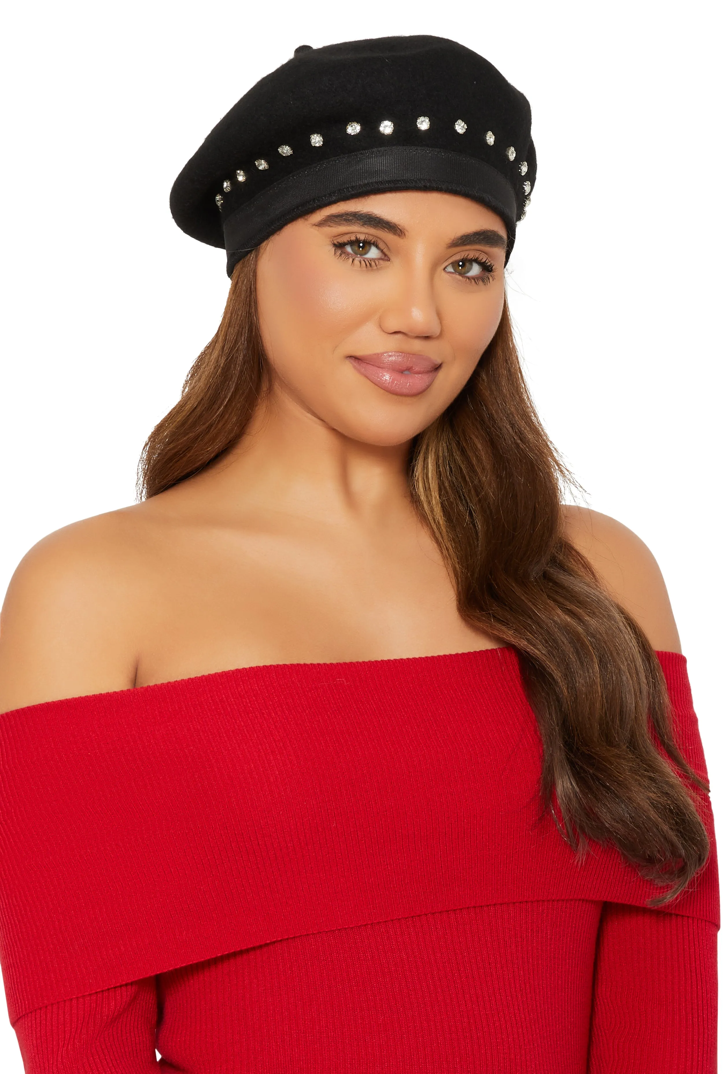 Wool Rhinestone Detail Beret sold by Rainbow