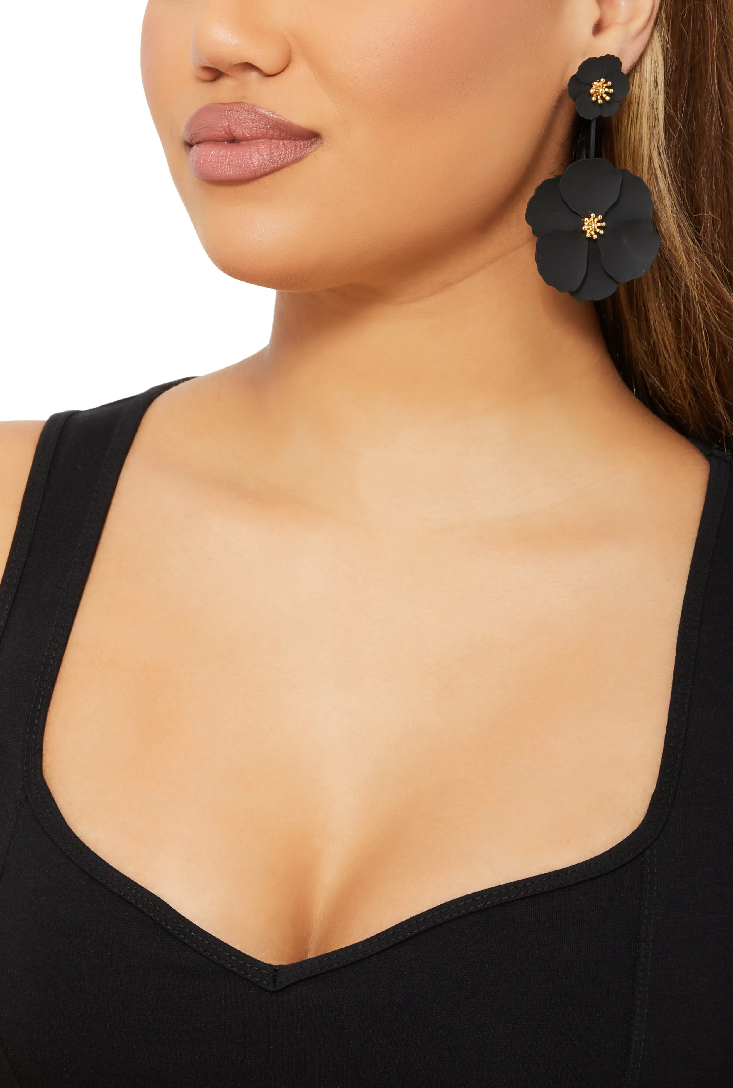 Double Flower Drop Earrings sold by Rainbow