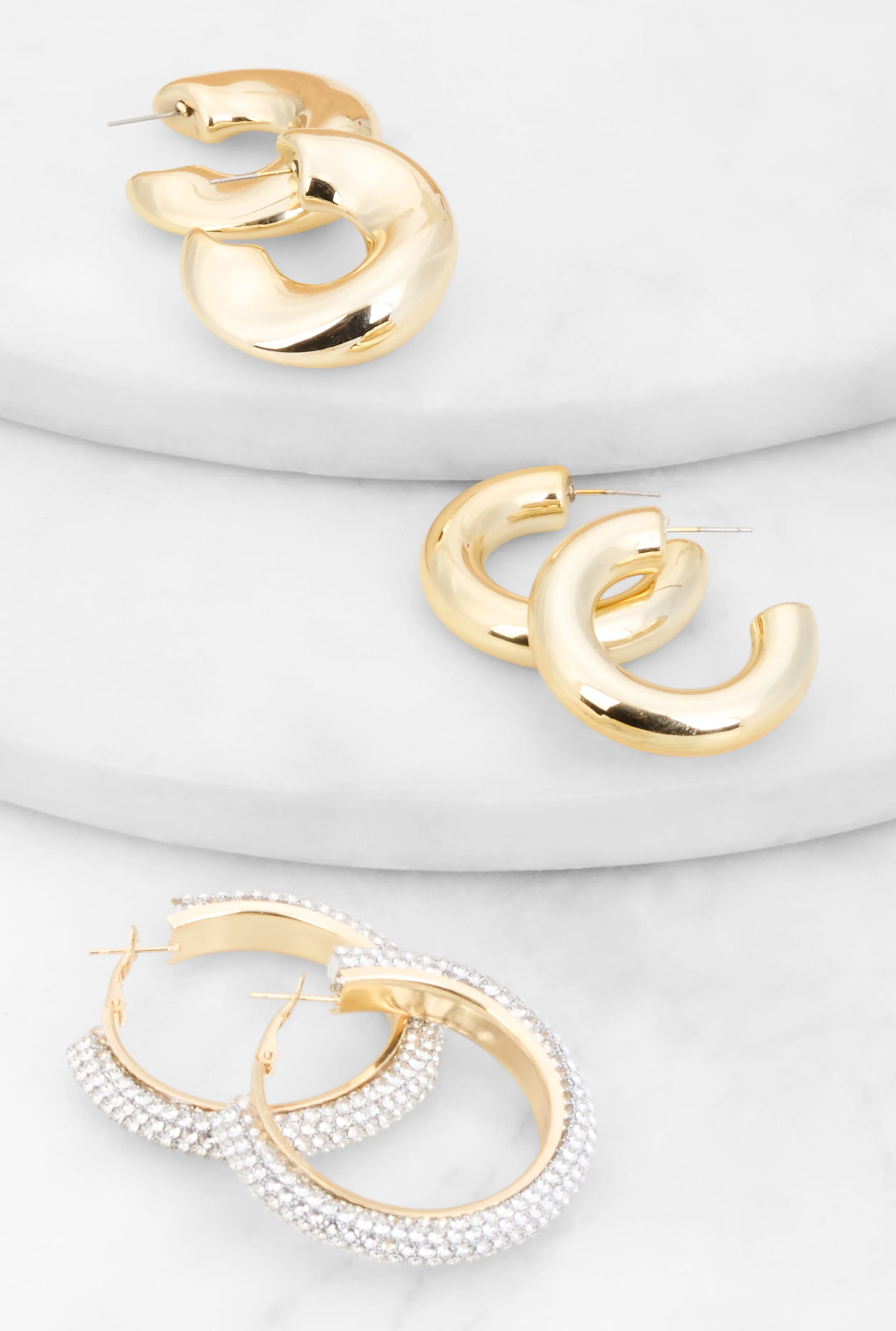 Rhinestone Studded Chunky Hoop Earring Trio sold by Rainbow