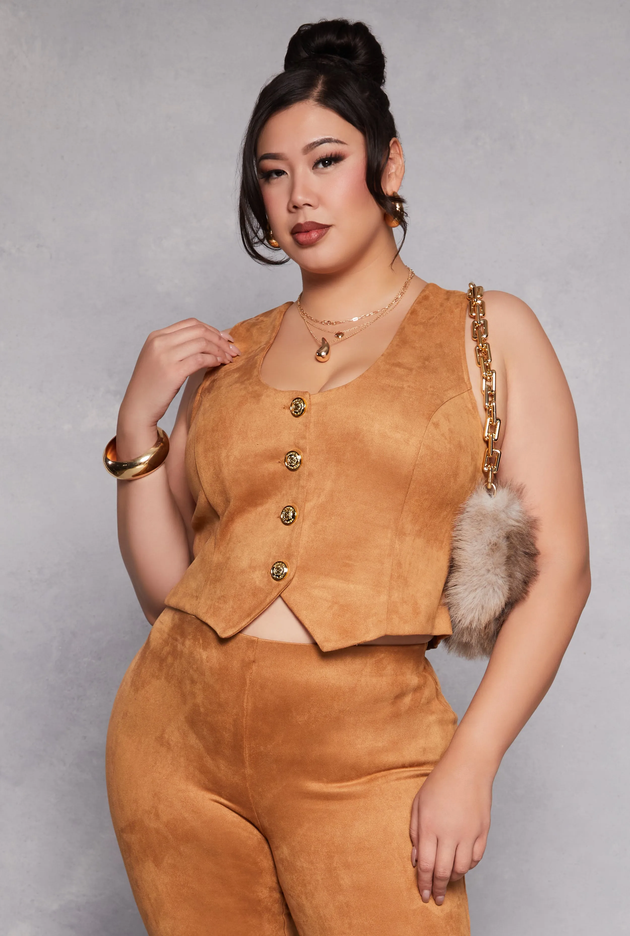 Plus Size Faux Suede Racerback Vest sold by Rainbow