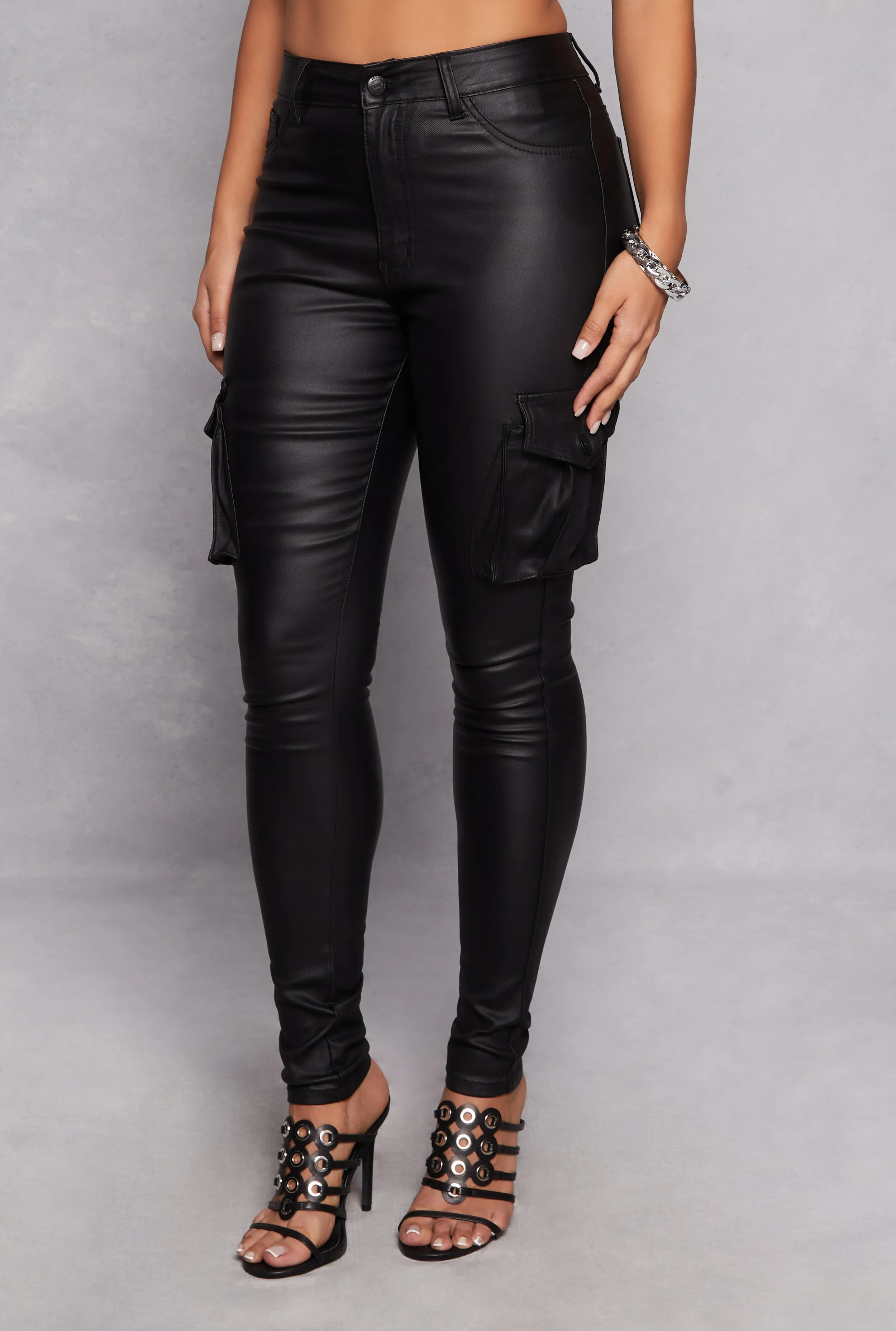 Faux Leather Skinny Leg Cargo Pants sold by Rainbow product image thumbnail 2